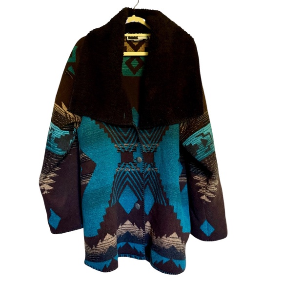 Vintage Rhonda Stark Aztec Southwestern Blanket Coat Jacket Wool Blend Boho - Picture 2 of 16